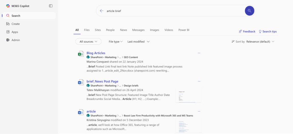 Smart Search in Microsoft Copilot