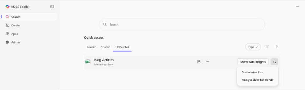 Summarise feature in Microsoft Copilot