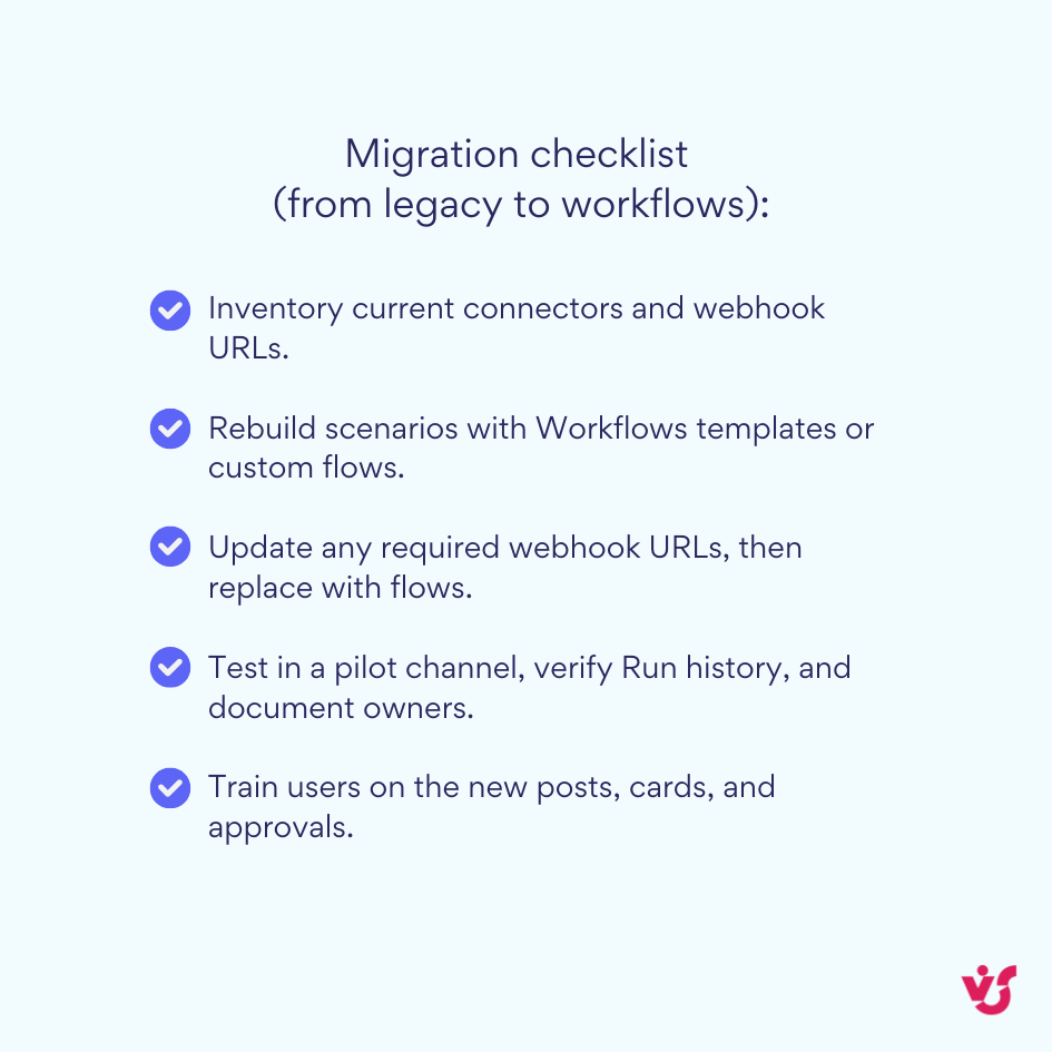 Migration checklist (from legacy to workflows)